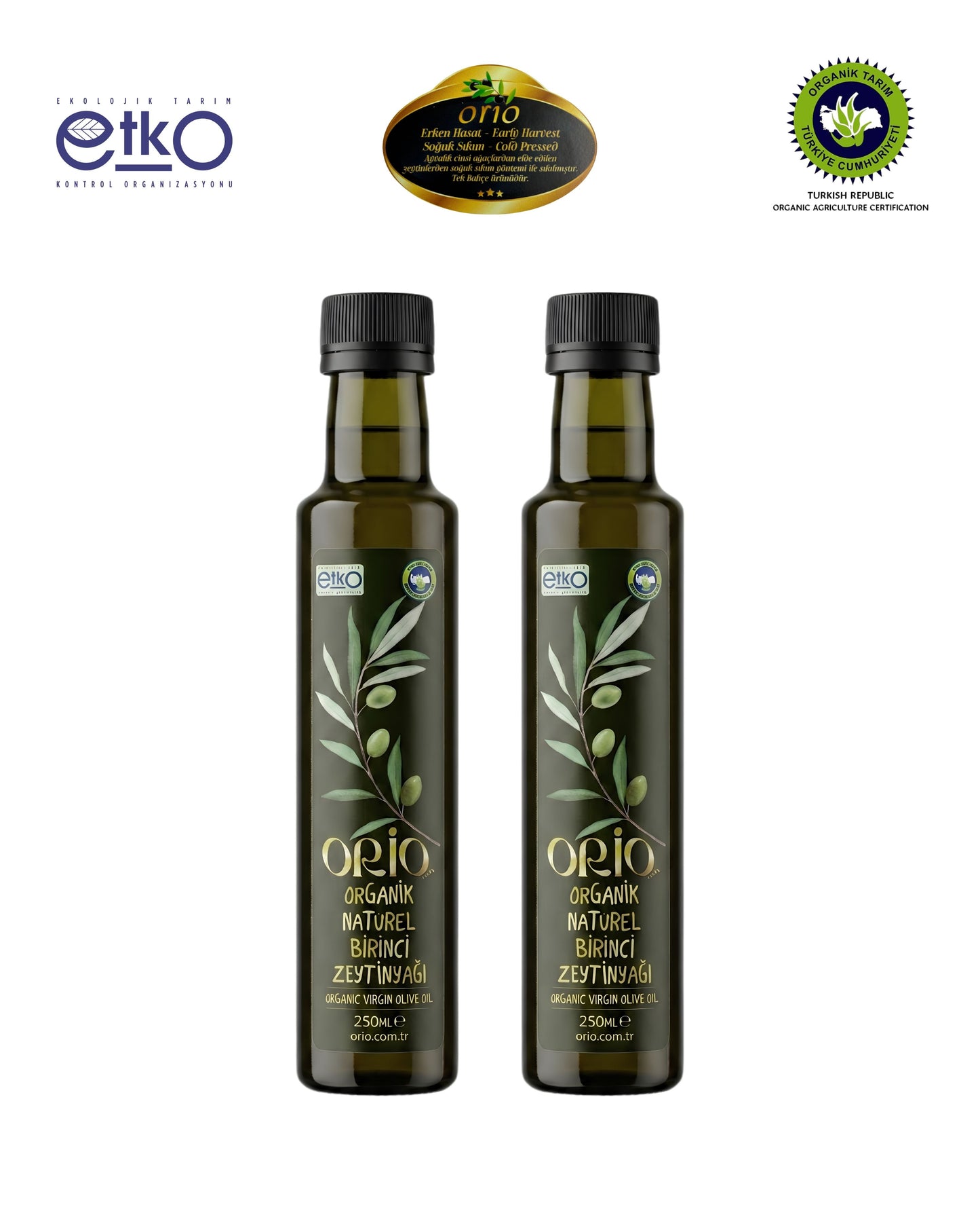 Organik | Erken Hasat | Soğuk Sıkım | Natürel Birinci Zeytinyağı | 2 Adet 250 ML