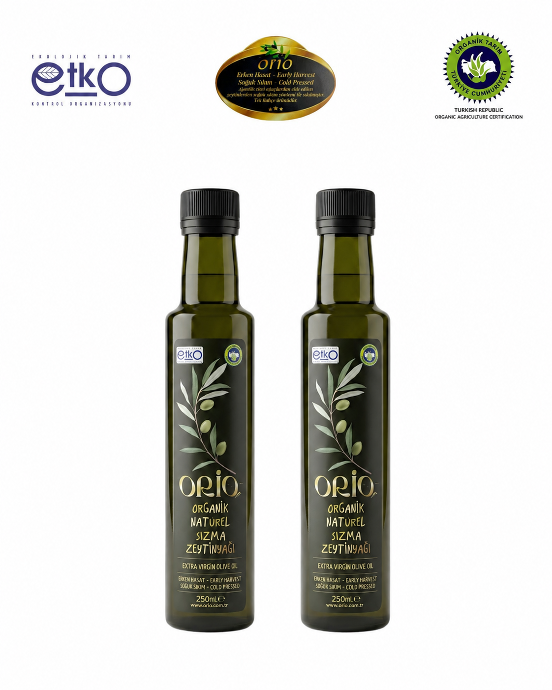 Organik | Erken Hasat | Soğuk Sıkım | Natürel Sızma Zeytinyağı | 2 Adet 250 ML